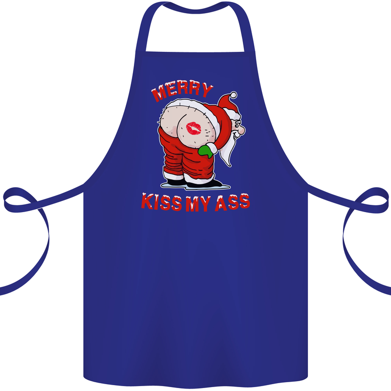 Merry Kiss My Ass Funny Christmas Rude Cotton Apron 100% Organic Royal Blue