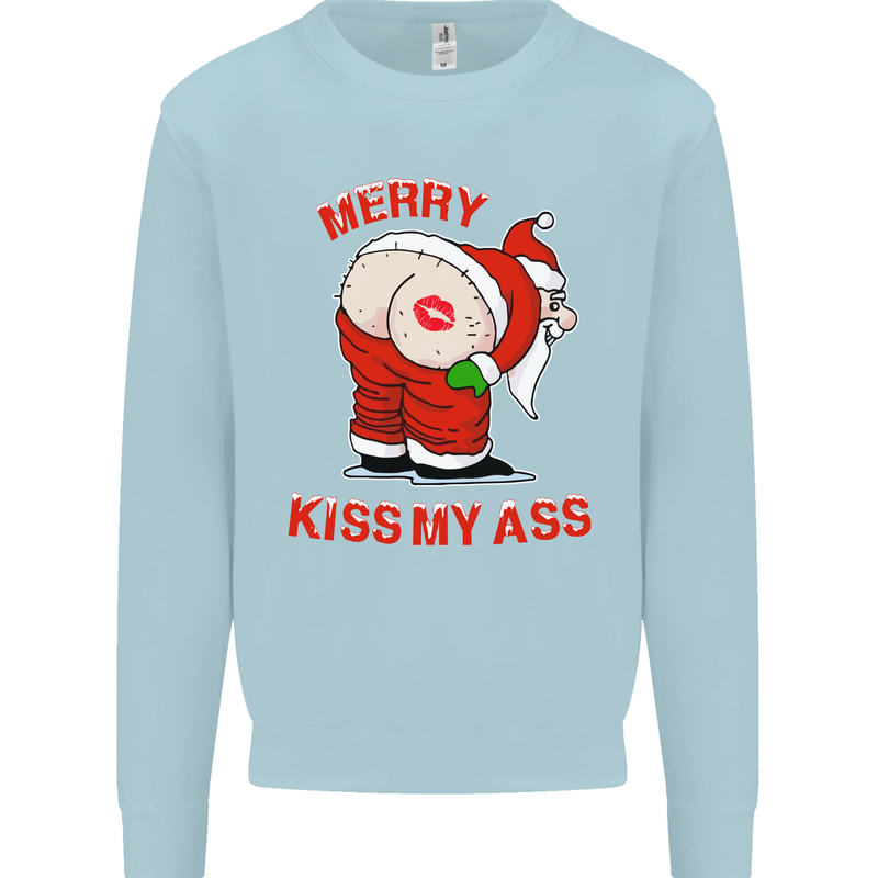Merry Kiss My Ass Funny Christmas Rude Mens Sweatshirt Jumper Light Blue