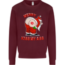 Merry Kiss My Ass Funny Christmas Rude Mens Sweatshirt Jumper Maroon