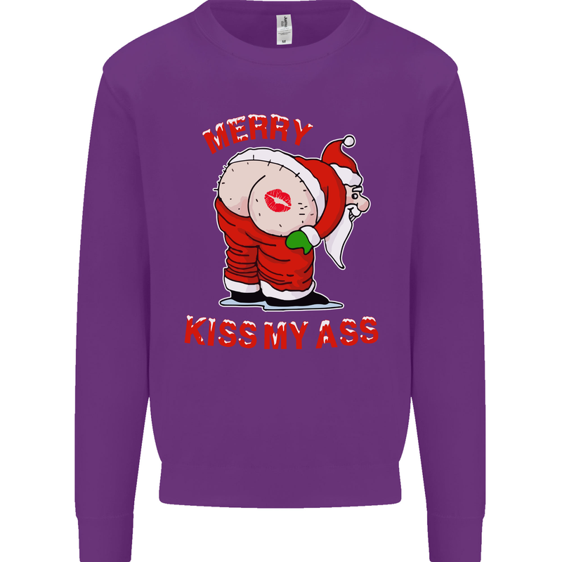 Merry Kiss My Ass Funny Christmas Rude Mens Sweatshirt Jumper Purple