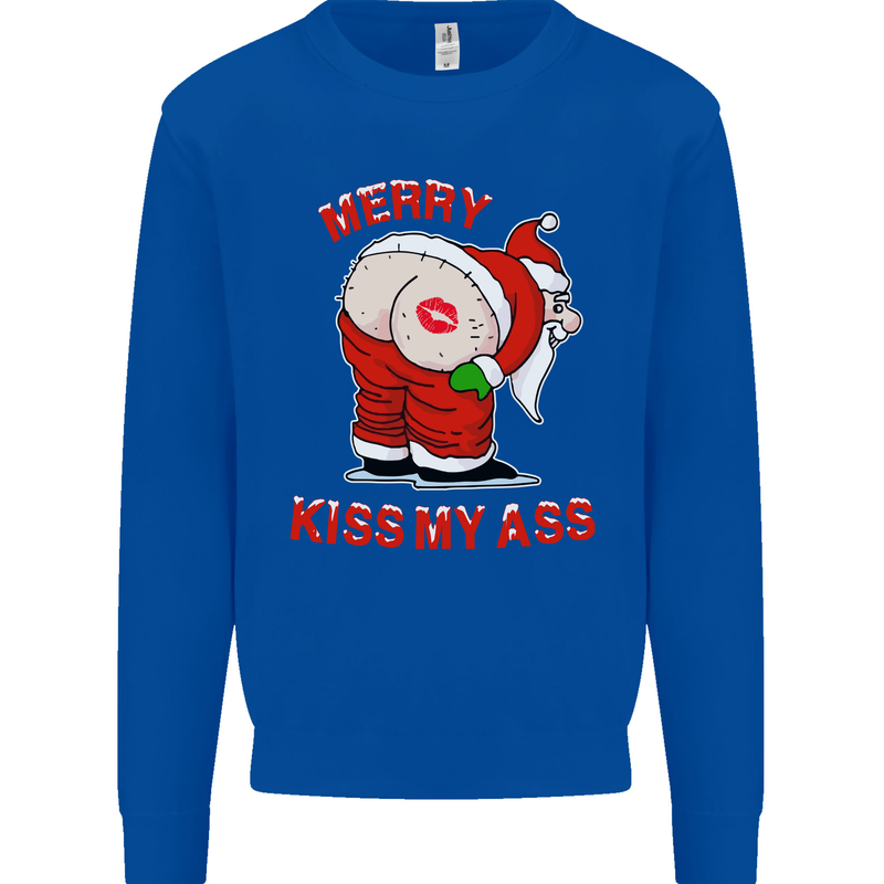Merry Kiss My Ass Funny Christmas Rude Mens Sweatshirt Jumper Royal Blue