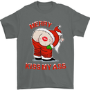 Merry Kiss My Ass Funny Christmas Rude Mens T-Shirt Cotton Gildan Charcoal