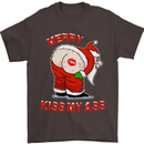 Merry Kiss My Ass Funny Christmas Rude Mens T-Shirt Cotton Gildan Dark Chocolate