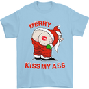 Merry Kiss My Ass Funny Christmas Rude Mens T-Shirt Cotton Gildan Light Blue