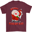 Merry Kiss My Ass Funny Christmas Rude Mens T-Shirt Cotton Gildan Maroon