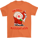 Merry Kiss My Ass Funny Christmas Rude Mens T-Shirt Cotton Gildan Orange