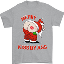 Merry Kiss My Ass Funny Christmas Rude Mens T-Shirt Cotton Gildan Sports Grey