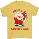 Merry Kiss My Ass Funny Christmas Rude Mens T-Shirt Cotton Gildan Yellow