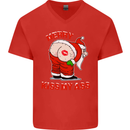 Merry Kiss My Ass Funny Christmas Rude Mens V-Neck Cotton T-Shirt Red