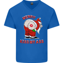 Merry Kiss My Ass Funny Christmas Rude Mens V-Neck Cotton T-Shirt Royal Blue