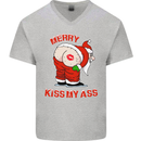 Merry Kiss My Ass Funny Christmas Rude Mens V-Neck Cotton T-Shirt Sports Grey