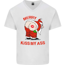 Merry Kiss My Ass Funny Christmas Rude Mens V-Neck Cotton T-Shirt White