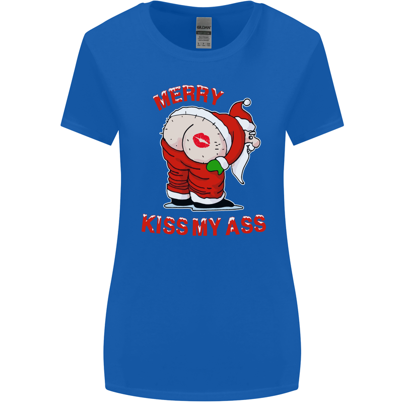 Merry Kiss My Ass Funny Christmas Womens Wider Cut T-Shirt Royal Blue