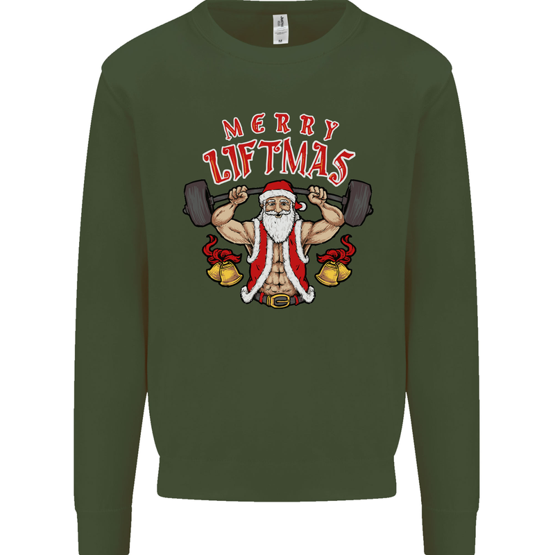 Merry Liftmas Kids Sweatshirt Jumper Forest Green
