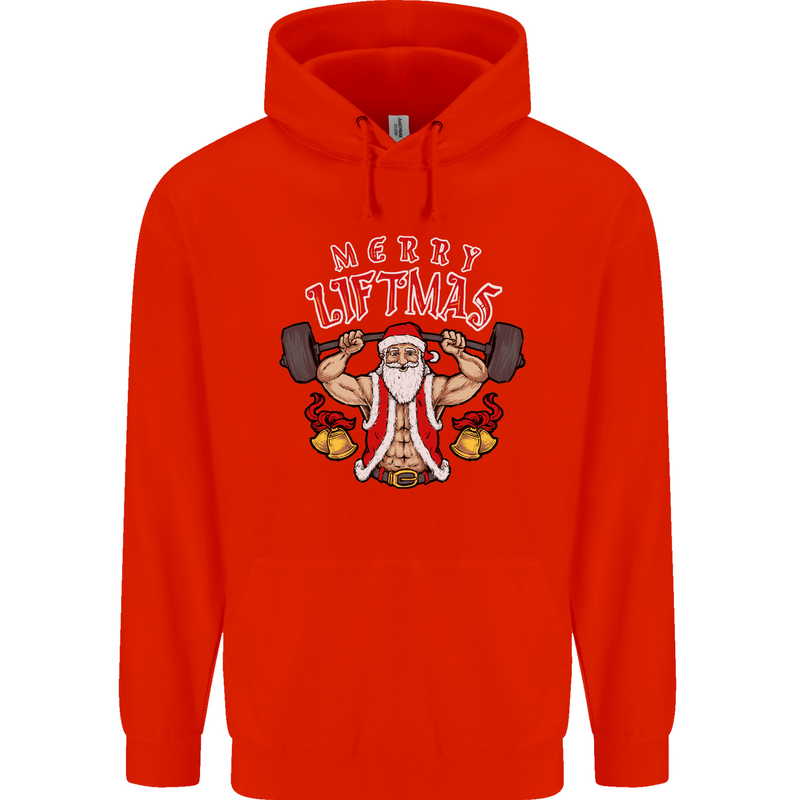 Merry Liftmas Mens 80% Cotton Hoodie Bright Red