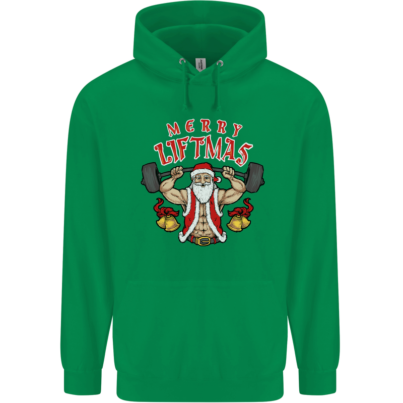 Merry Liftmas Mens 80% Cotton Hoodie Irish Green