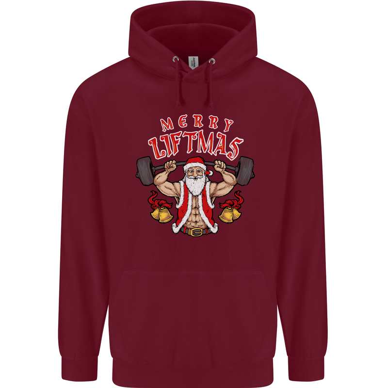 Merry Liftmas Mens 80% Cotton Hoodie Maroon