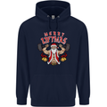 Merry Liftmas Mens 80% Cotton Hoodie Navy Blue
