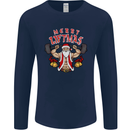 Merry Liftmas Mens Long Sleeve T-Shirt Navy Blue