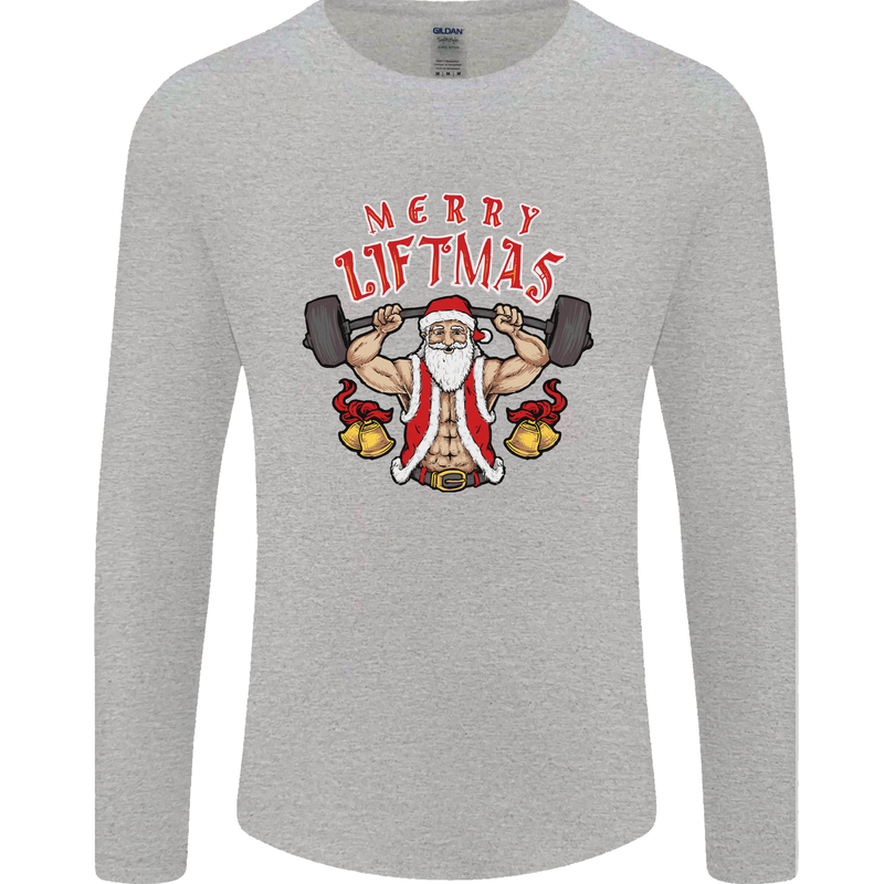 Merry Liftmas Mens Long Sleeve T-Shirt Sports Grey