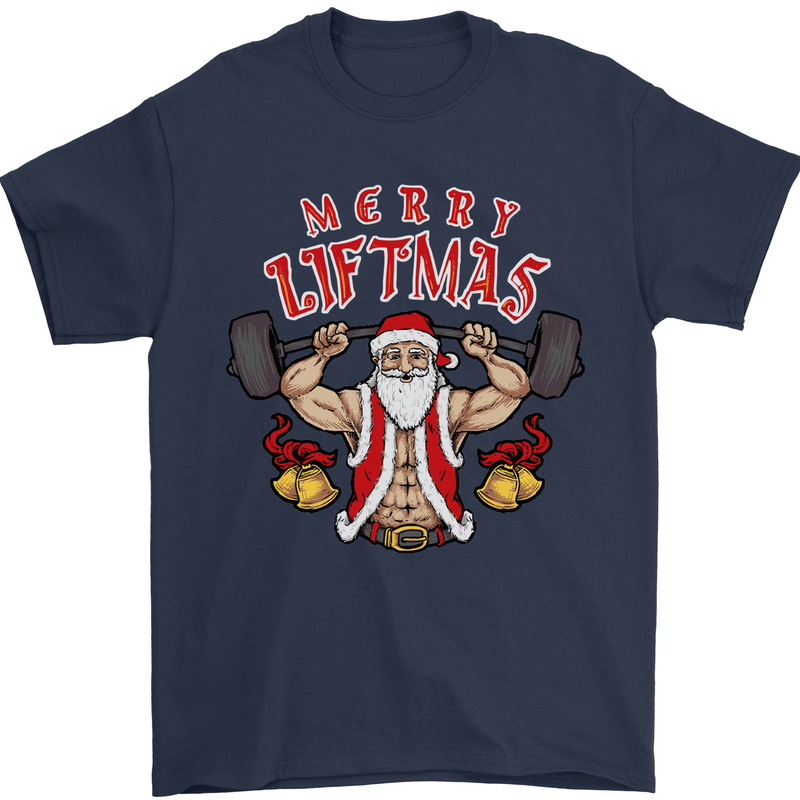 Merry Liftmas Mens T-Shirt Cotton Gildan Navy Blue