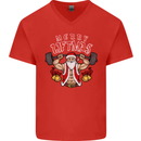 Merry Liftmas Mens V-Neck Cotton T-Shirt Red