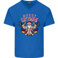Merry Liftmas Mens V-Neck Cotton T-Shirt Royal Blue