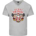 Merry Liftmas Mens V-Neck Cotton T-Shirt Sports Grey
