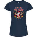 Merry Liftmas Womens Petite Cut T-Shirt Navy Blue