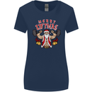 Merry Liftmas Womens Wider Cut T-Shirt Navy Blue