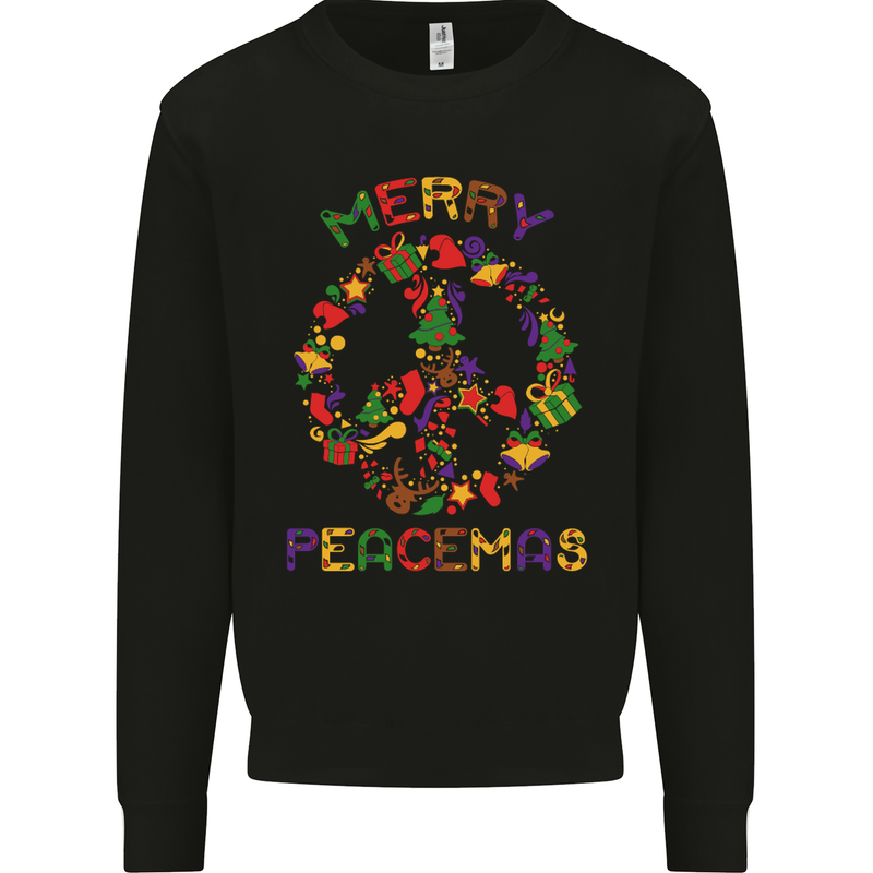 Merry Peacemas Christmas Peace Wreath Kids Sweatshirt Jumper Black
