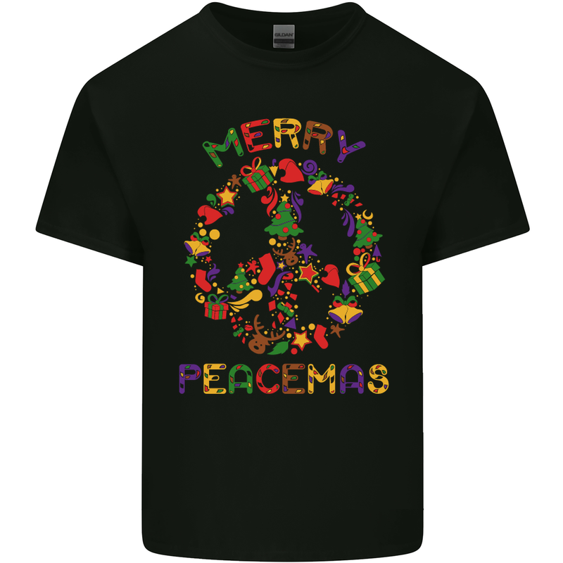 Merry Peacemas Christmas Peace Wreath Kids T-Shirt Childrens Black
