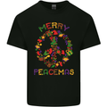 Merry Peacemas Christmas Peace Wreath Mens Cotton T-Shirt Tee Top Black