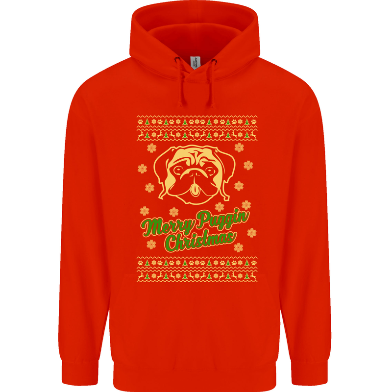 Merry Puggin' Christmas Funny Pug Childrens Kids Hoodie Bright Red