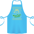 Merry Puggin' Christmas Funny Pug Cotton Apron 100% Organic Turquoise