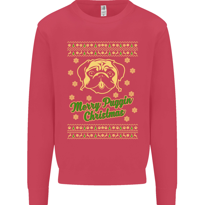 Merry Puggin' Christmas Funny Pug Kids Sweatshirt Jumper Heliconia