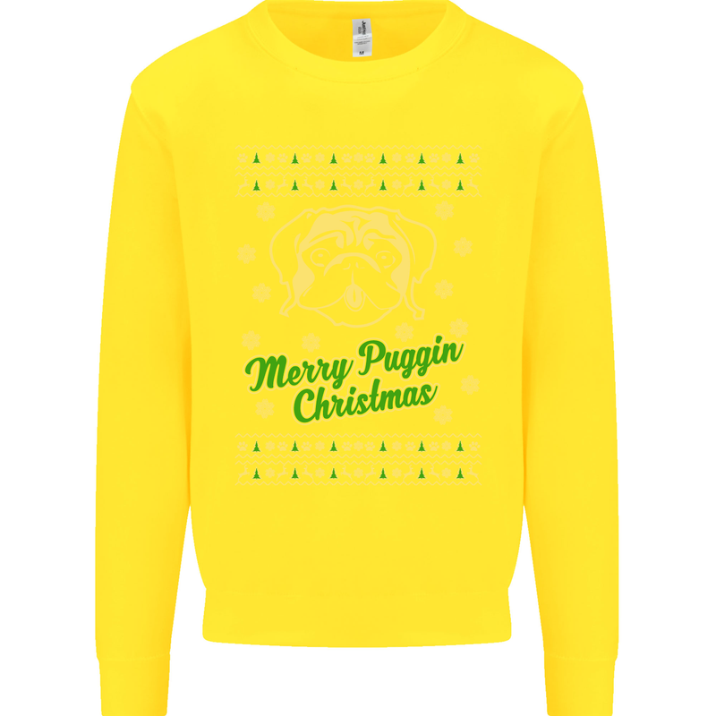 Merry Puggin' Christmas Funny Pug Kids Sweatshirt Jumper Yellow