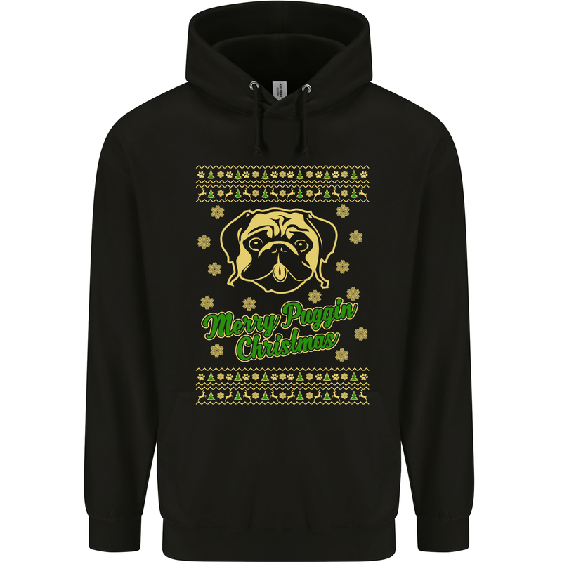 Merry Puggin' Christmas Funny Pug Mens 80% Cotton Hoodie Black