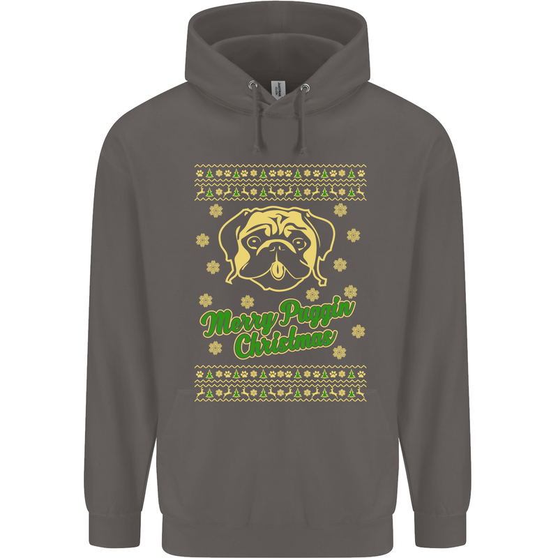 Merry Puggin' Christmas Funny Pug Mens 80% Cotton Hoodie Charcoal