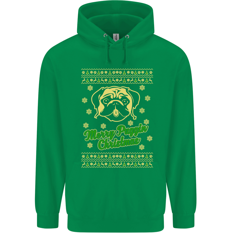 Merry Puggin' Christmas Funny Pug Mens 80% Cotton Hoodie Irish Green