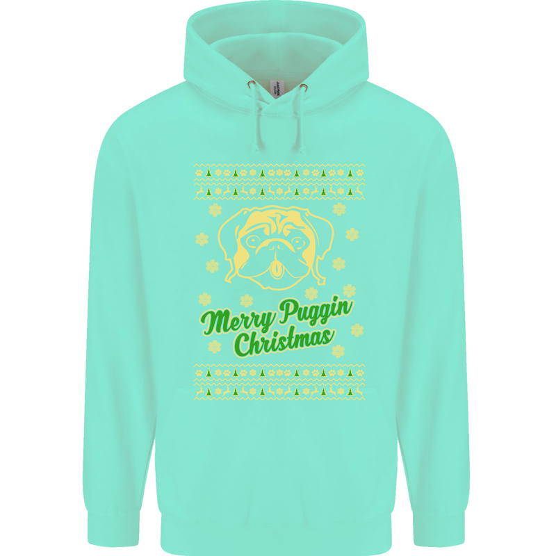 Merry Puggin' Christmas Funny Pug Mens 80% Cotton Hoodie Peppermint