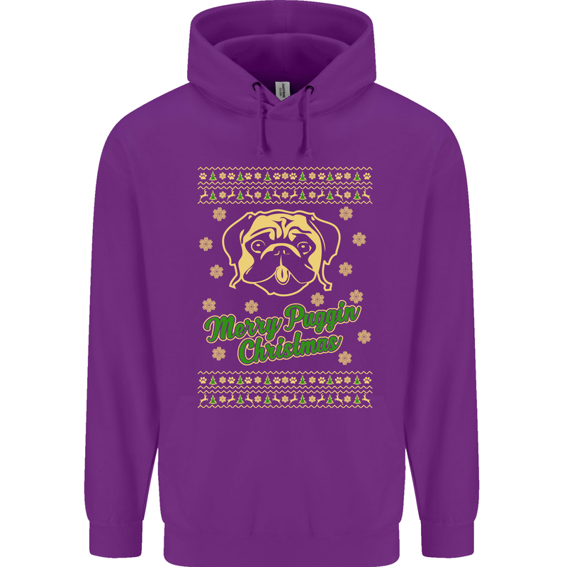 Merry Puggin' Christmas Funny Pug Mens 80% Cotton Hoodie Purple