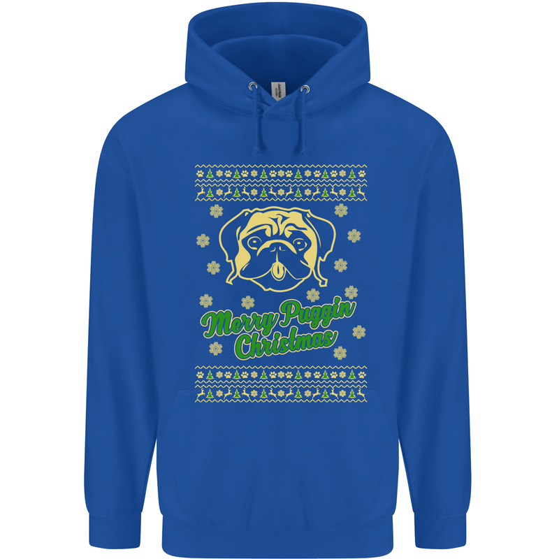 Merry Puggin' Christmas Funny Pug Mens 80% Cotton Hoodie Royal Blue