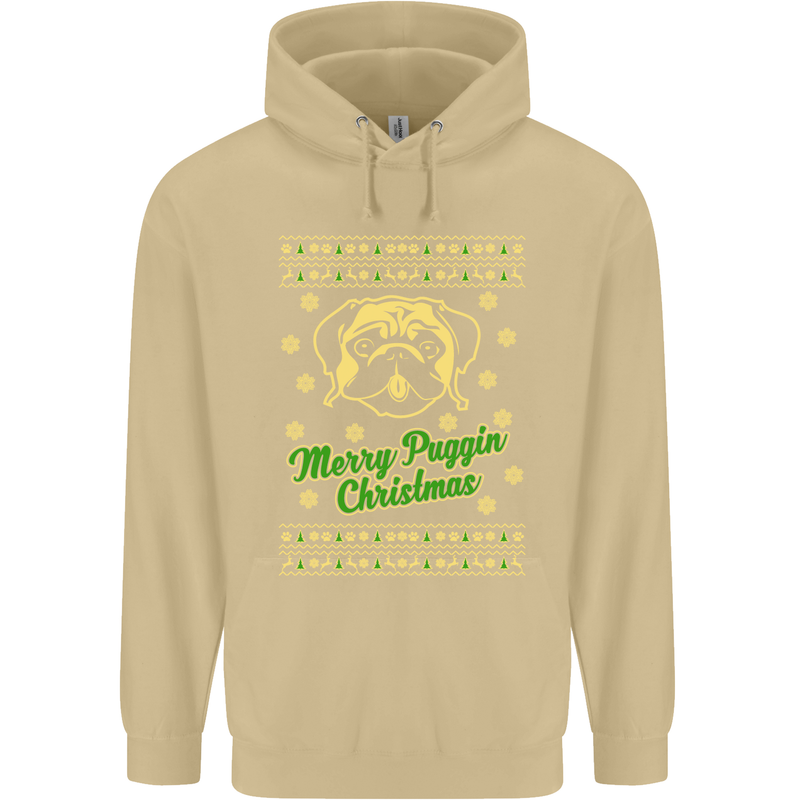 Merry Puggin' Christmas Funny Pug Mens 80% Cotton Hoodie Sand