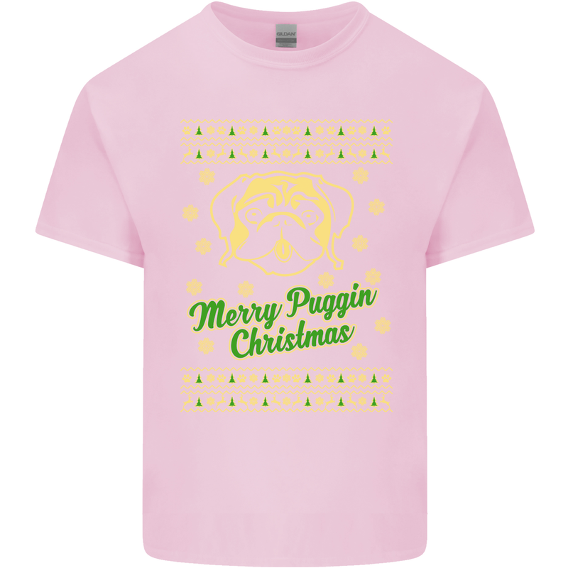 Merry Puggin' Christmas Funny Pug Mens Cotton T-Shirt Tee Top Light Pink