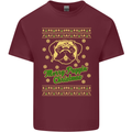 Merry Puggin' Christmas Funny Pug Mens Cotton T-Shirt Tee Top Maroon