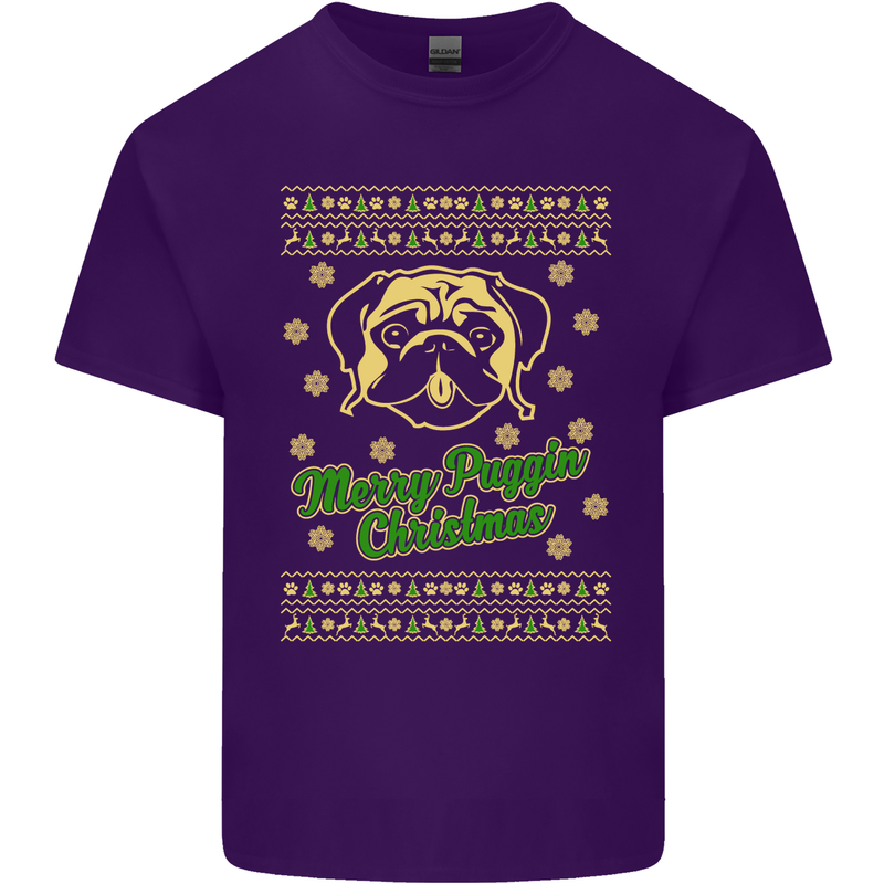 Merry Puggin' Christmas Funny Pug Mens Cotton T-Shirt Tee Top Purple