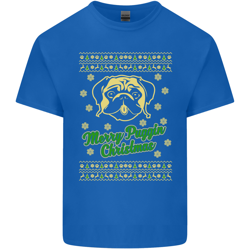 Merry Puggin' Christmas Funny Pug Mens Cotton T-Shirt Tee Top Royal Blue