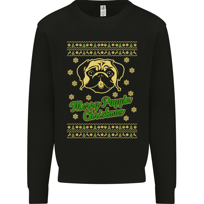 Merry Puggin' Christmas Funny Pug Mens Sweatshirt Jumper Black