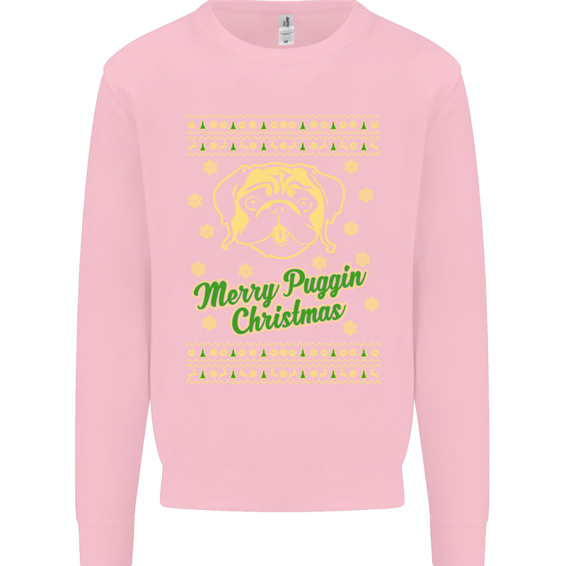 Merry Puggin' Christmas Funny Pug Mens Sweatshirt Jumper Light Pink